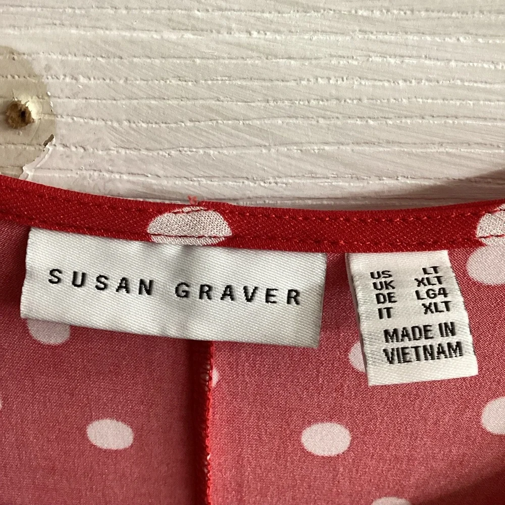 Susan Graver Printed Liquid Knit Fit & Flare Dress Large Tall Red Dot Pockets - Picture 9 of 10